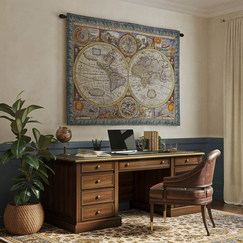 Antique Map Old World Blue Wall Tapestry