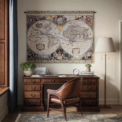 Antique Map Old World Brown Wall Tapestry