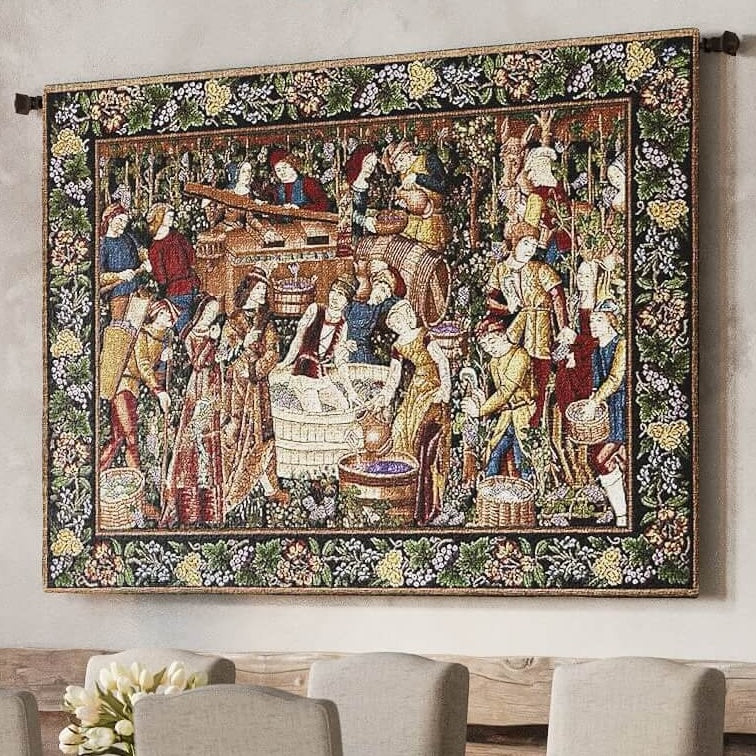 Medieval Vendanges Grape Harvest Wall Tapestry