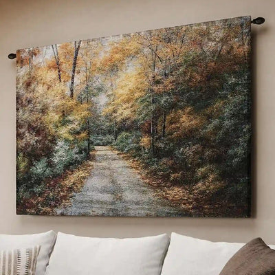 Autumn Trees Country Road Wall Tapestry