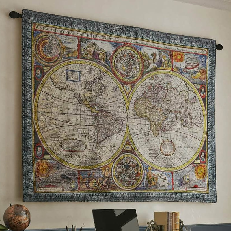 Antique Map Old World Blue Wall Tapestry