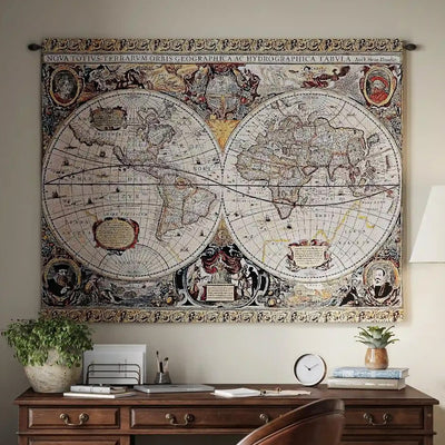 Antique Map Old World Brown Wall Tapestry