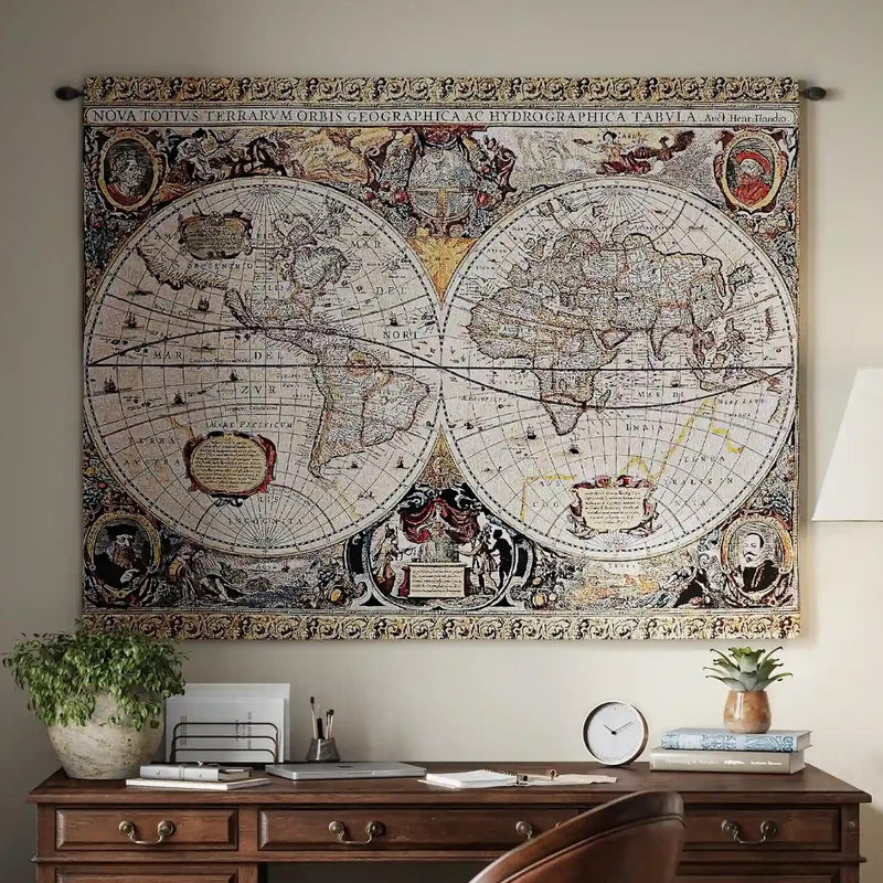 Antique Map Old World Brown Wall Tapestry