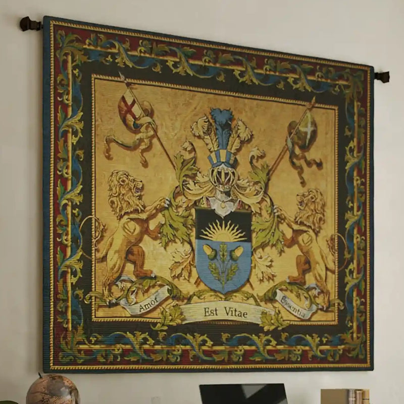 Lion Courage Coat of Arms Wall Tapestry