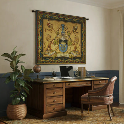 Lion Courage Coat of Arms Wall Tapestry