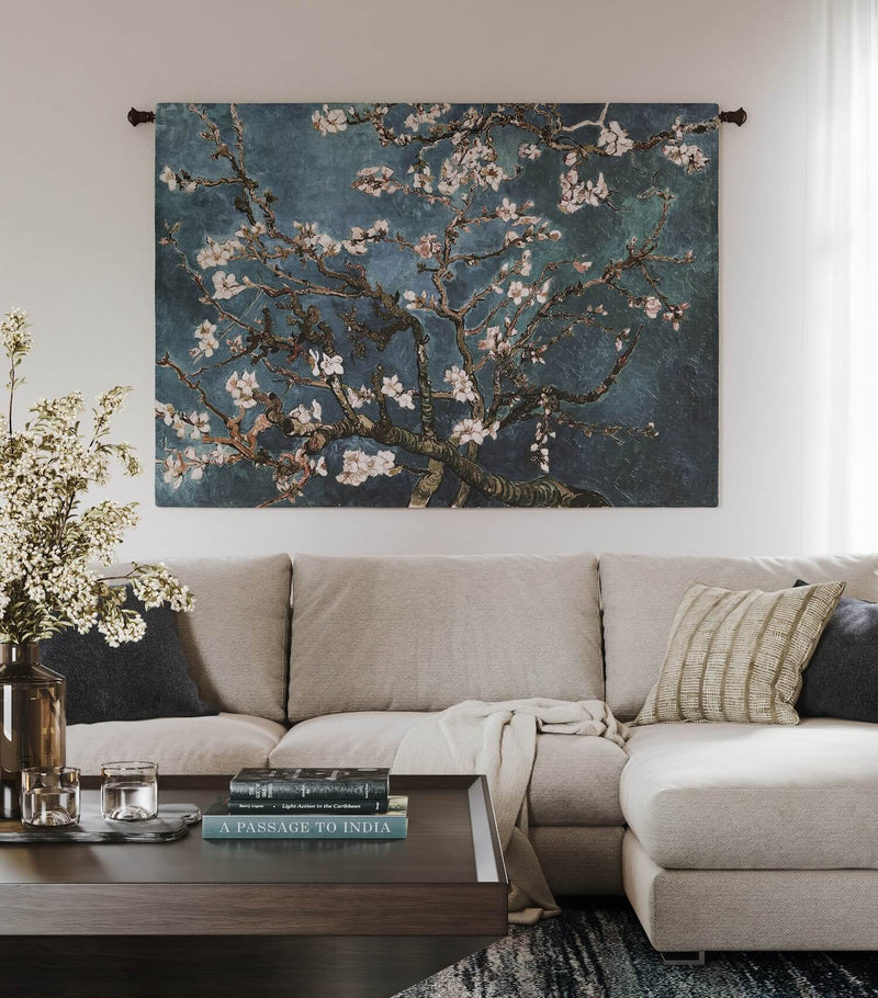 Almond Blossom Blue Horizontal Wall Tapestry