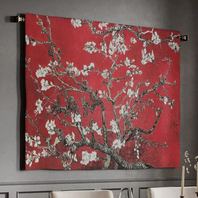 Almond Blossom Red Horizontal Wall Tapestry