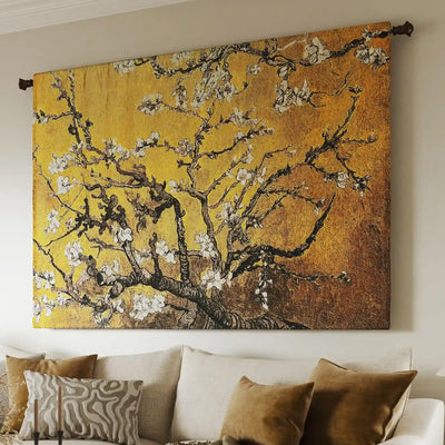 Almond Blossom Yellow Horizontal Wall Tapestry