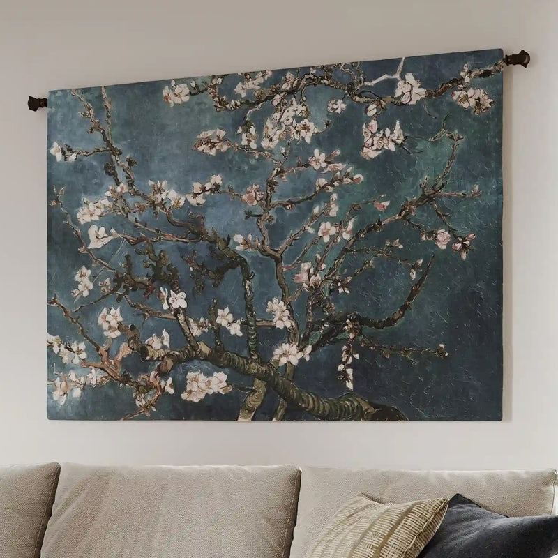 Almond Blossom Blue Horizontal Wall Tapestry