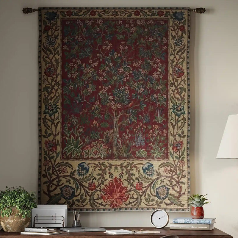 Tree of Life Red William Morris Belgian Wall Tapestry