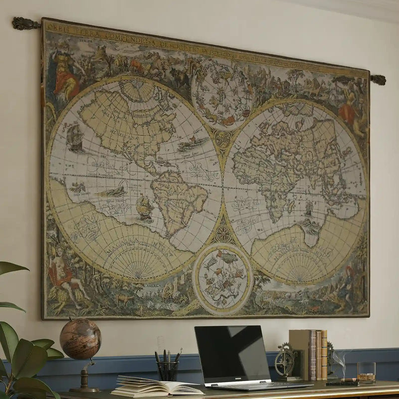 Old World Map Belgian Wall Tapestry