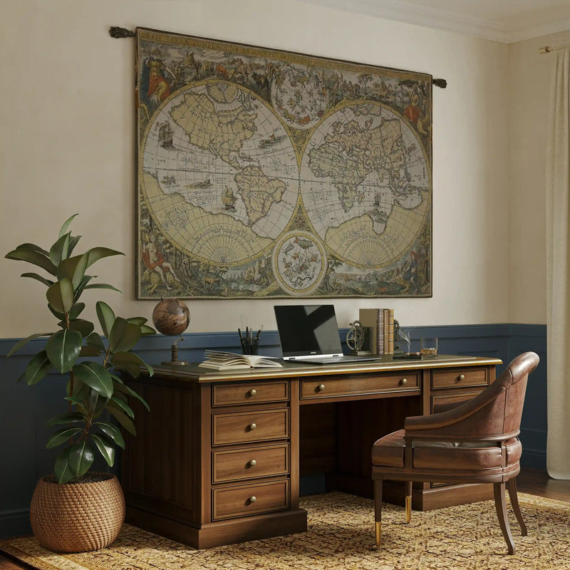 Old World Map Belgian Wall Tapestry