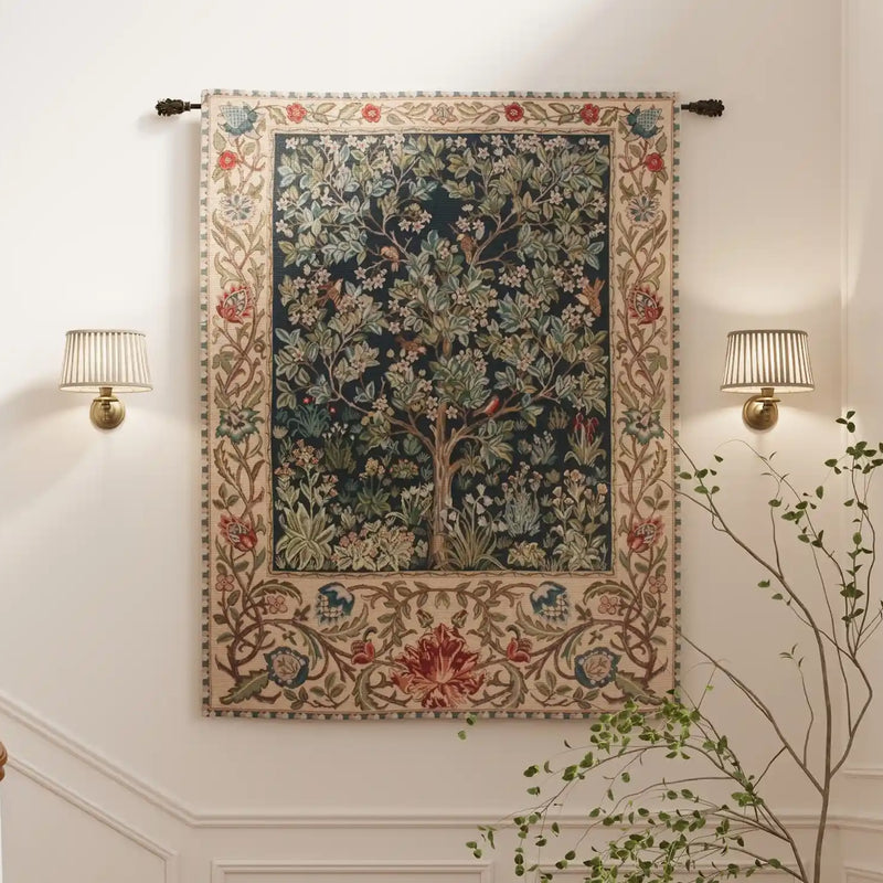 Tree of Life Blue William Morris Belgian Wall Tapestry