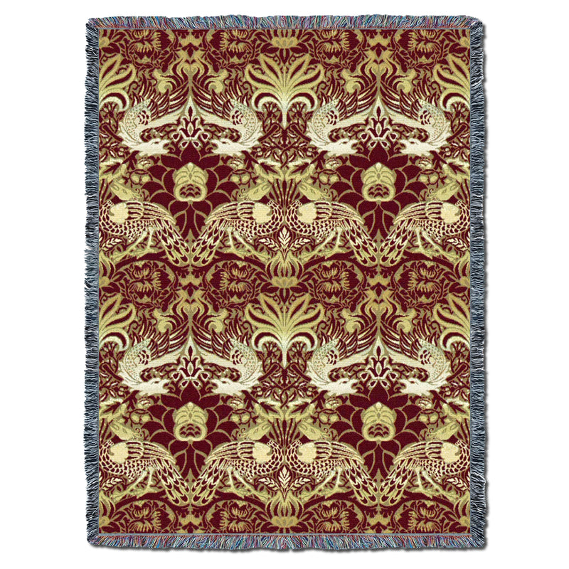 William Morris Dragon And Peacock Red Gold Throw