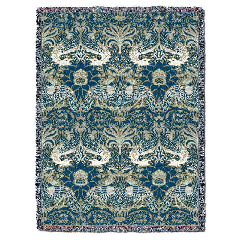 William Morris Dragon And Peacock Blue Silver Throw