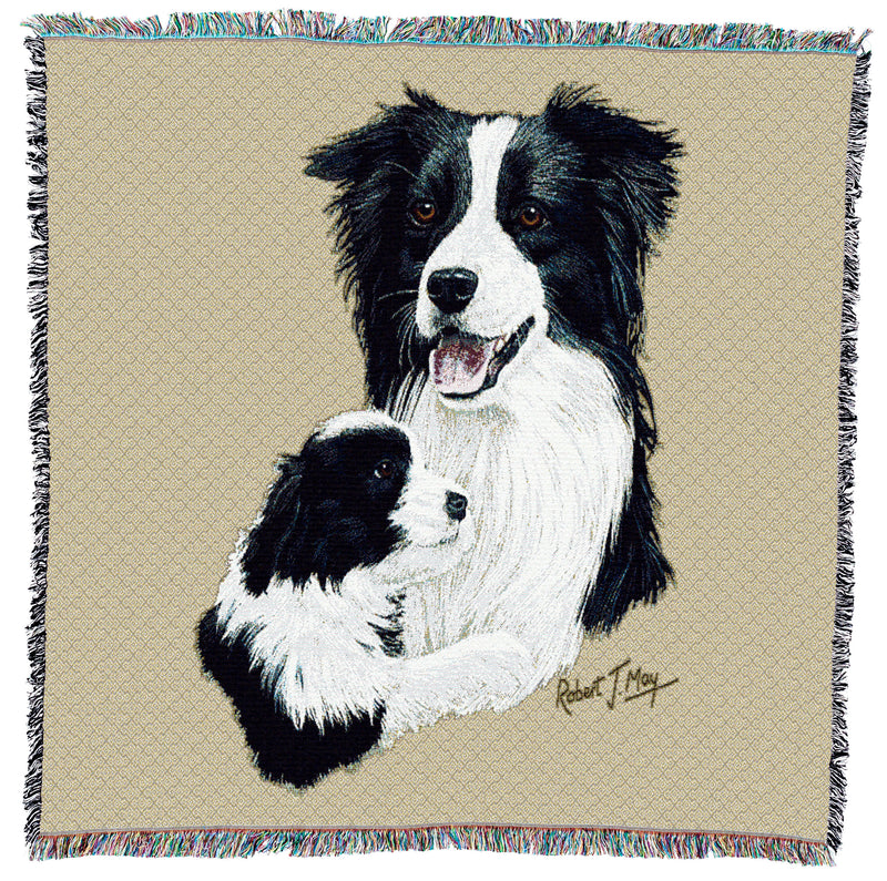 Border Collie with Puppy Small Throw