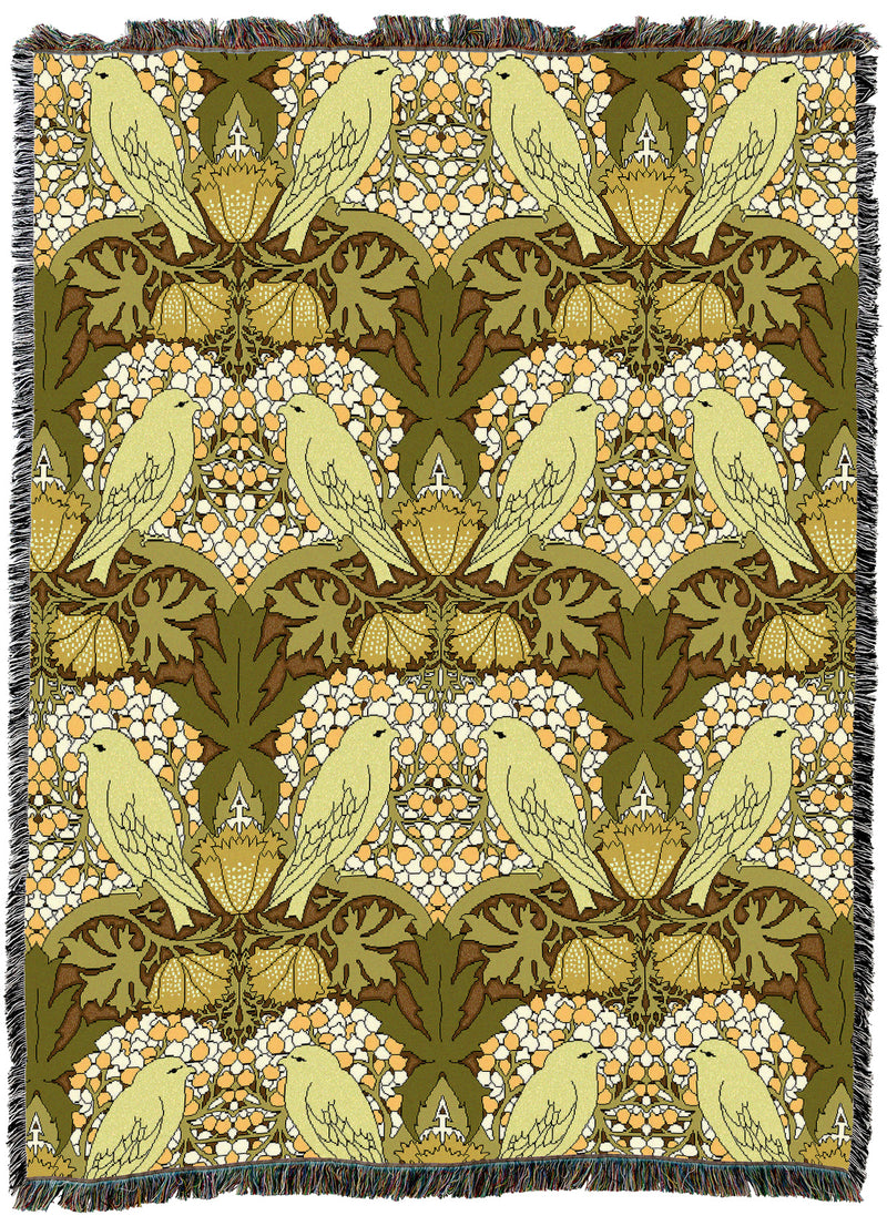 CFA Voysey Birds And Berries Olive Throw