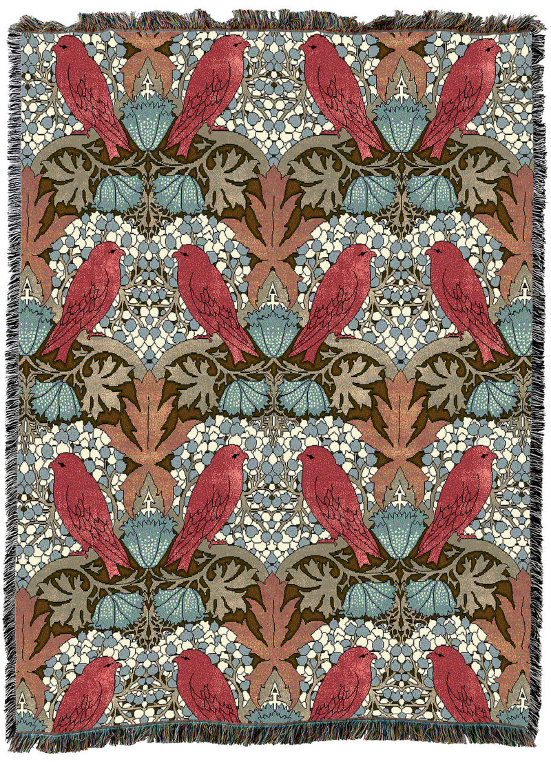 CFA Voysey Birds And Berries Red Throw