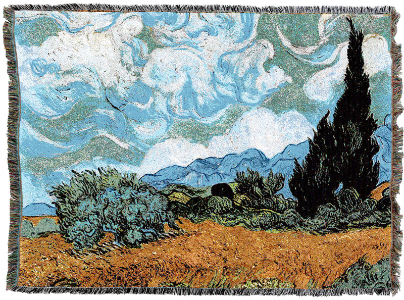 Wheat Field with Cypresses Throw