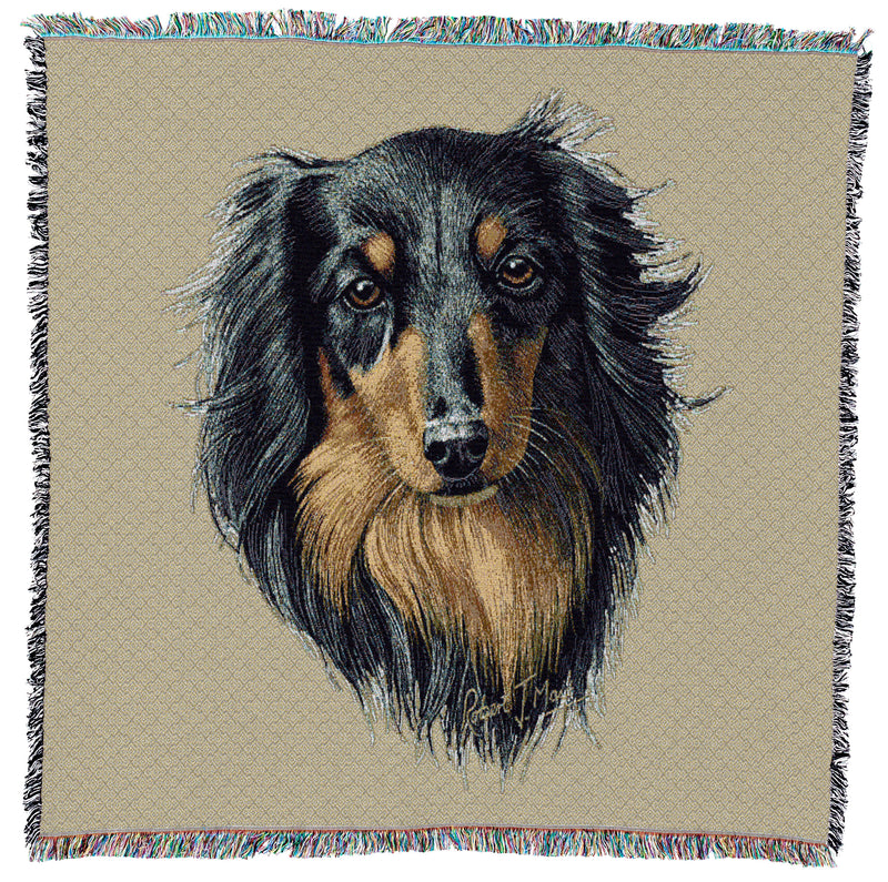 Long-haired Dachshund Black and Tan Small Throw