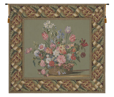 Flower Basket Green European Wall Tapestry