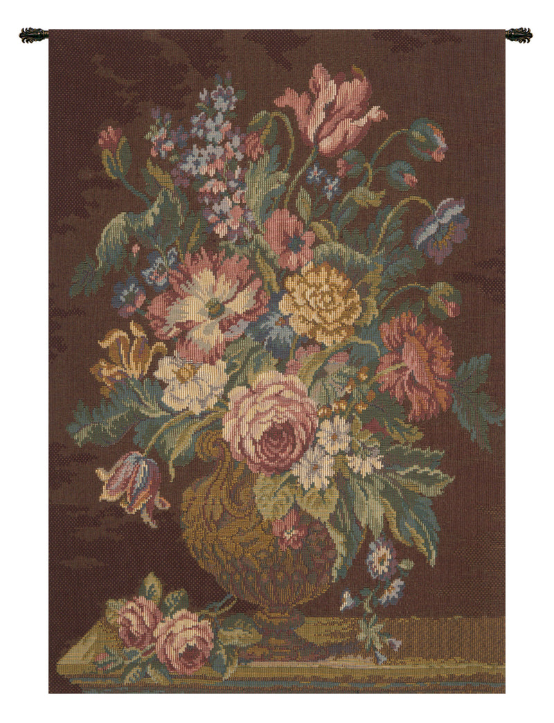 Vase with Flowers Brown Italian Wall Tapestry