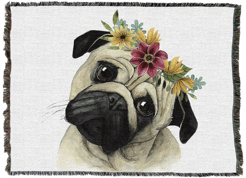 Pug Flower Crown Throw